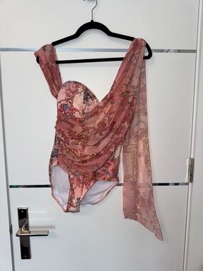 Draped Pink Floral One-Piece